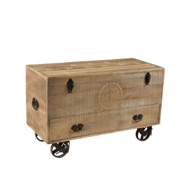 INDUSTRIAL STORAGE CABINET BOX, WOODEN STORAGE BOX INDUSTRIAL STYLE STORAGE CHEST ON WHEELS