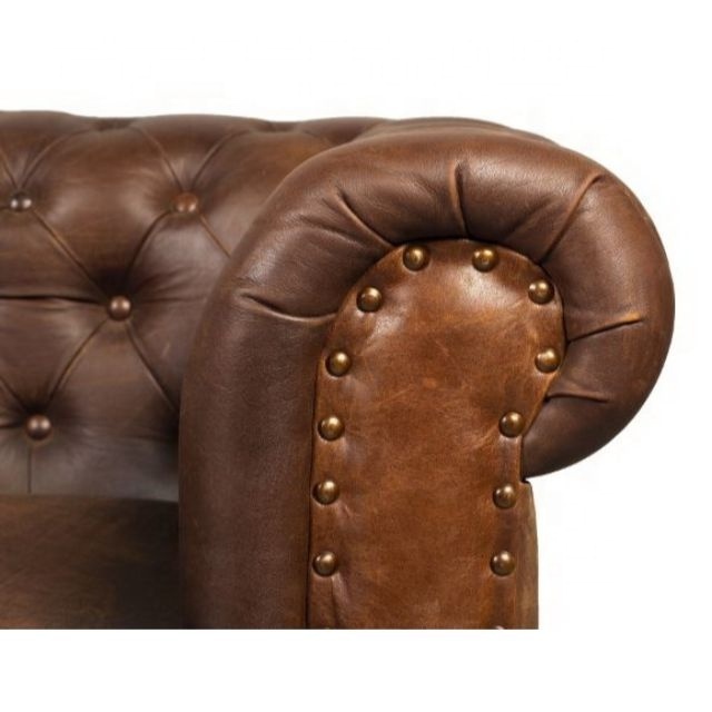 Industrial vintage styled tan leather living room furniture three seat Brown chesterfield leather sofa