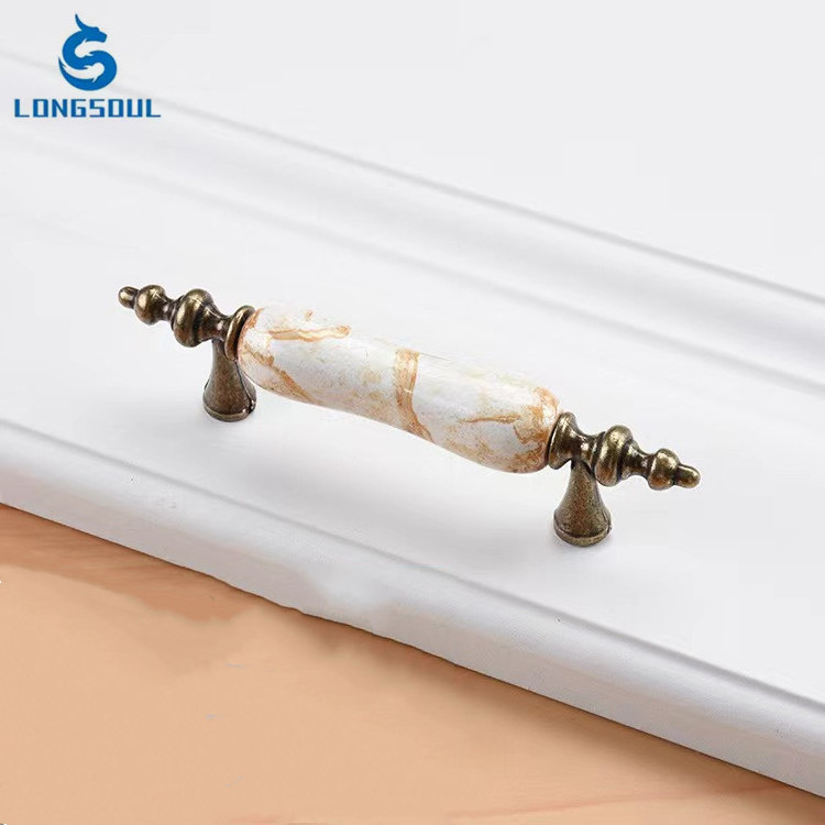 High-end European style classical Furniture cabinet ceramic pull 76mm  96mm kitchen ceramic handles