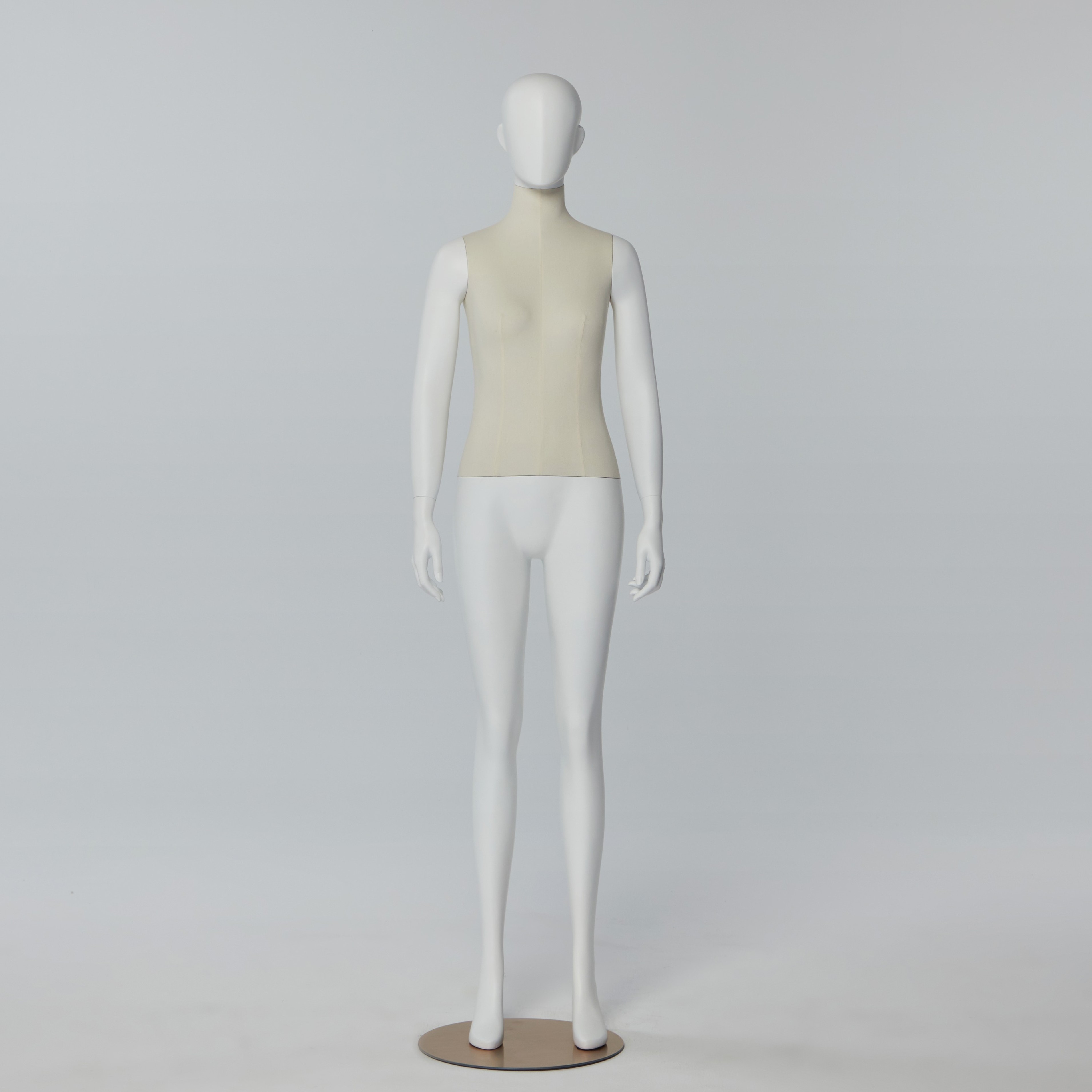 Clothing store Window Display Female Full Body Fiberglass Fabric with Wooden arms Straight Standing Mannequin