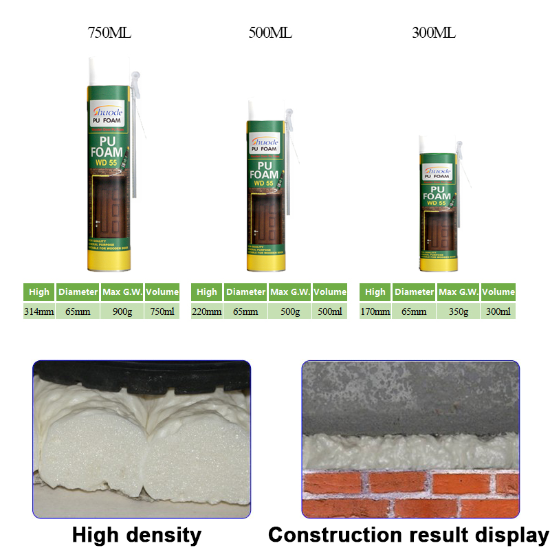 Professional supplier high density 750ml white expanding construction Polyurethane pu spray foam for wood