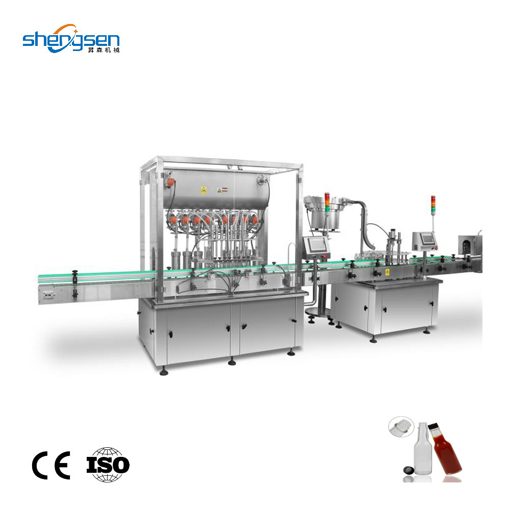 Fully Automatic 20~35BPM 100~1000ML Round/Square/Flat Glass Plastic Bottle Olive Oil Liquid Filling Capping and Labeling Machine