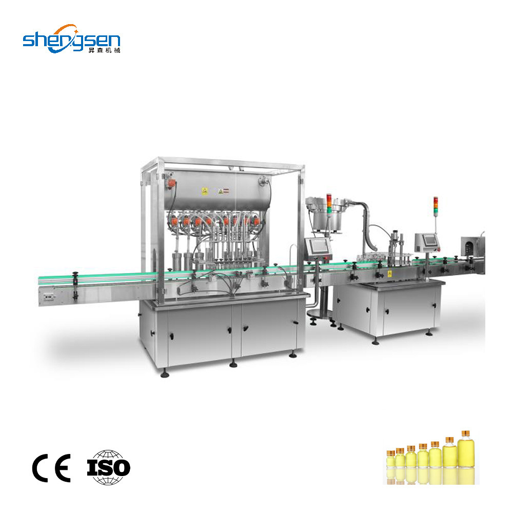 Fully Automatic 20~35BPM 100~1000ML Round/Square/Flat Glass Plastic Bottle Olive Oil Liquid Filling Capping and Labeling Machine