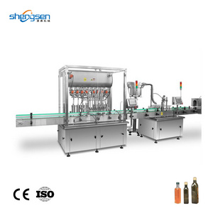 Fully Automatic 20~35BPM 100~1000ML Round/Square/Flat Glass Plastic Bottle Olive Oil Liquid Filling Capping and Labeling Machine