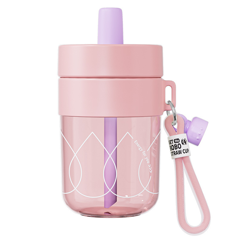 Jeko&Jeko 400ml 14oz White/Pink/Green/Purple Color Leakproof Bpa Free Non-Toxic Tritan Straw Water Bottles With Handle