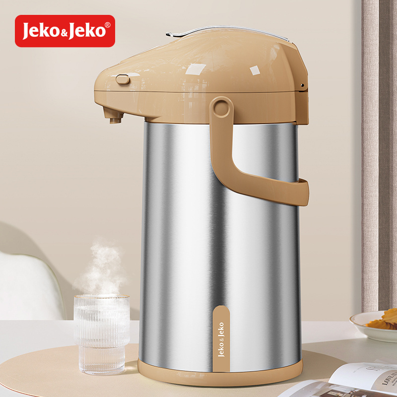 Jeko&Jeko Large Capacity 3L Red Glass Liner Ss Shell Double-Walled Coffee Thermos With Pump