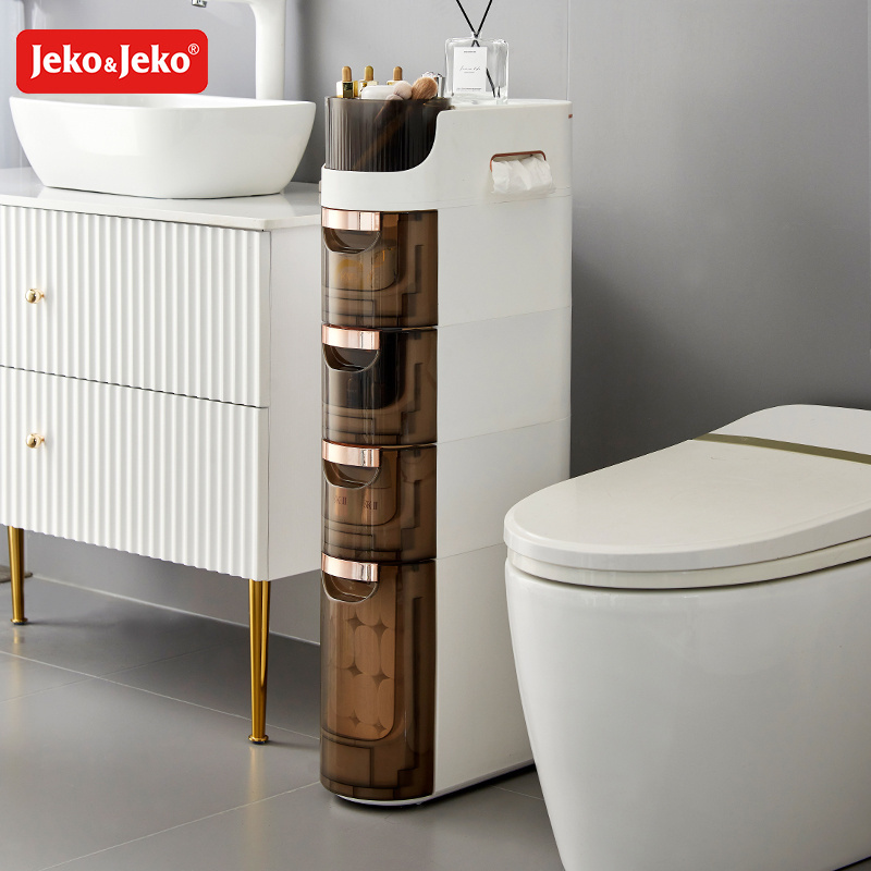 Jeko&Jeko 4-Tiers Free Standing Tight Spots Bathroom Floor Cabinet Organizer