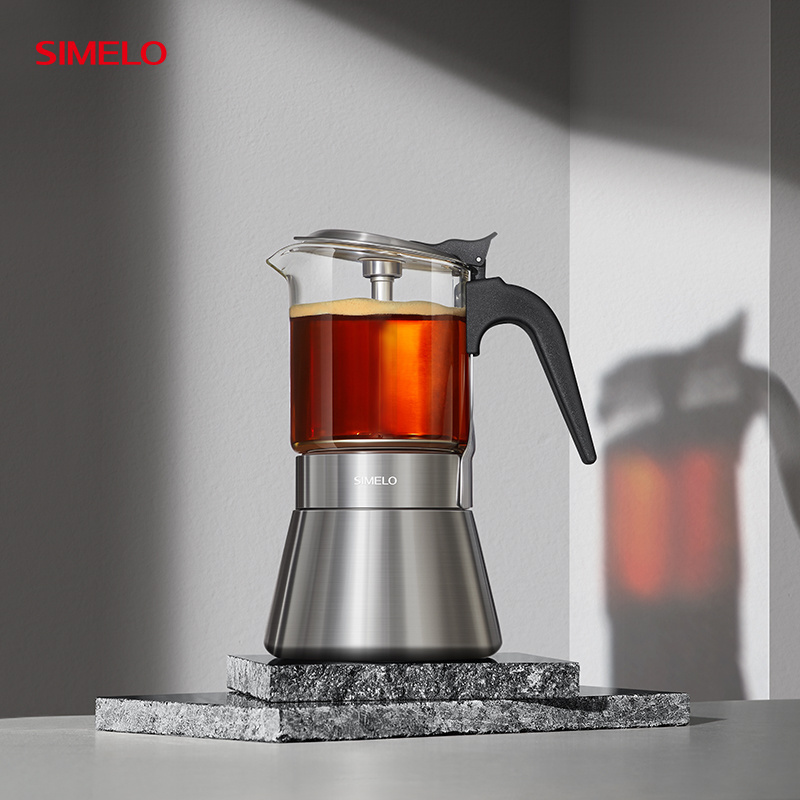 SIMELO Milan Mocha Pot 304 Stainless Steel Glass Double Valve Mocha Pot Glass Coffee Machine Mocha Coffee Machine