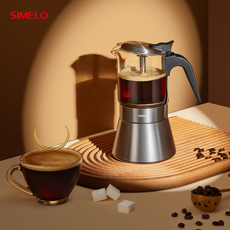 SIMELO Milan Mocha Pot 304 Stainless Steel Glass Double Valve Mocha Pot Glass Coffee Machine Mocha Coffee Machine