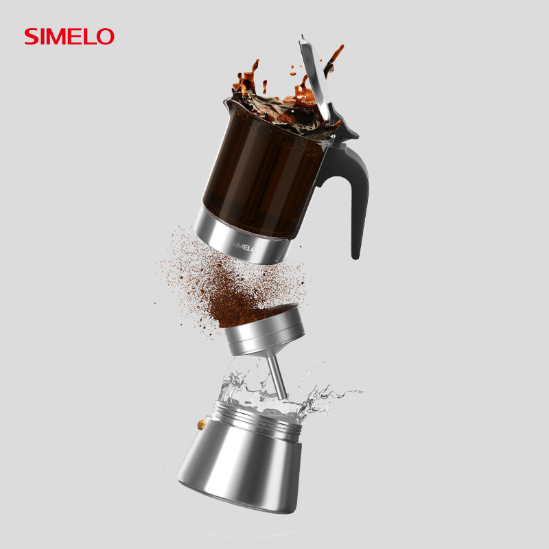 SIMELO Milan Mocha Pot 304 Stainless Steel Glass Double Valve Mocha Pot Glass Coffee Machine Mocha Coffee Machine