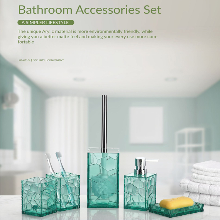 Hot Sale High Quality Lotion Soap Dispenser Acrylic Bathroom Set Pretty Bathroom Accessories Set