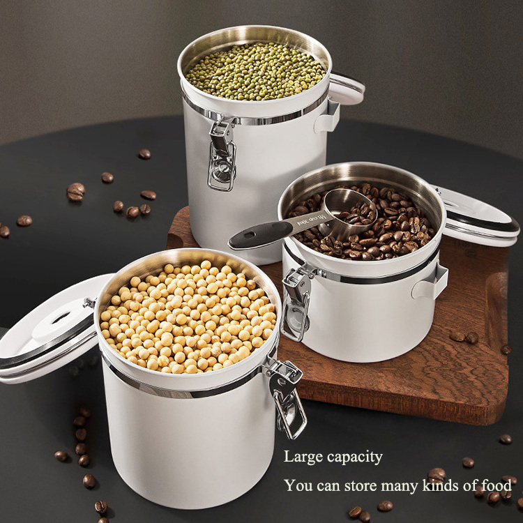 304 Stainless Steel Airtight Coffee Flour Sugar Container Kitchen Storage Bottles Jars Coffee Bean Storage Tank