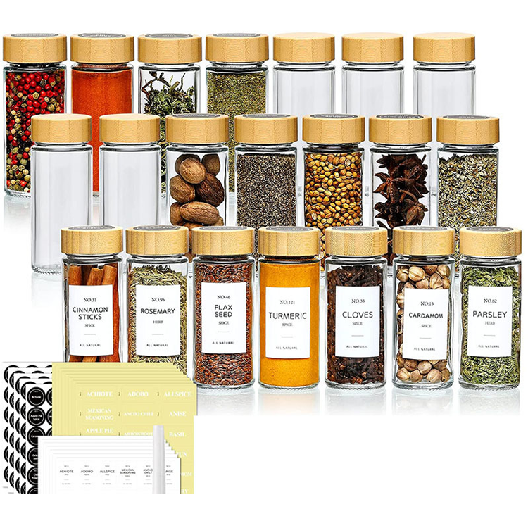 A Set Of 12pcs Spice Jars With Labels Spice Container Glass Storage Bottles With Bamboo Lid  For Spice and Seasoning