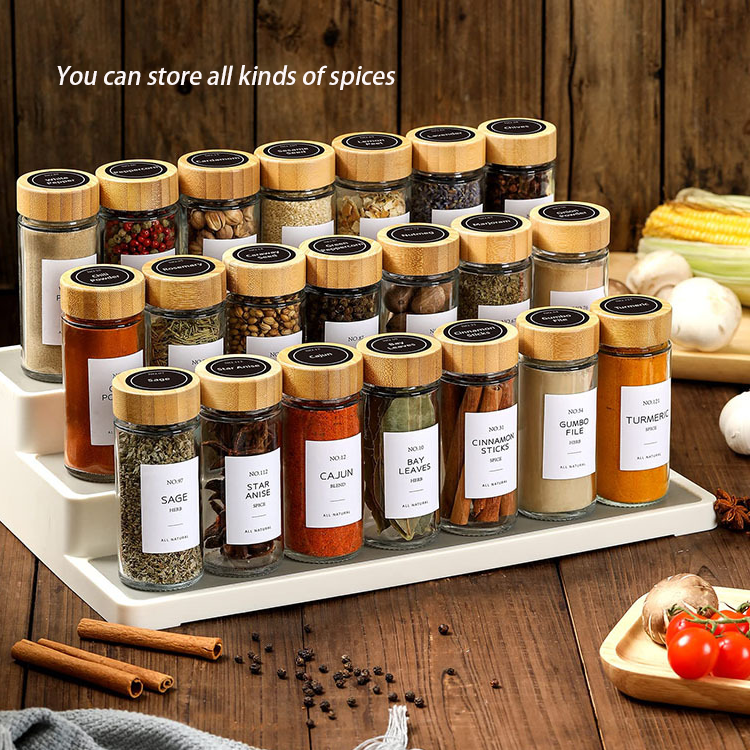 A Set Of 12pcs Spice Jars With Labels Spice Container Glass Storage Bottles With Bamboo Lid  For Spice and Seasoning