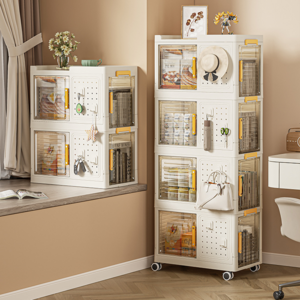 New Design Multi-layer Plastic Wheeled Storage Cabinet With Handle Folding Storage Box With Perforated Board