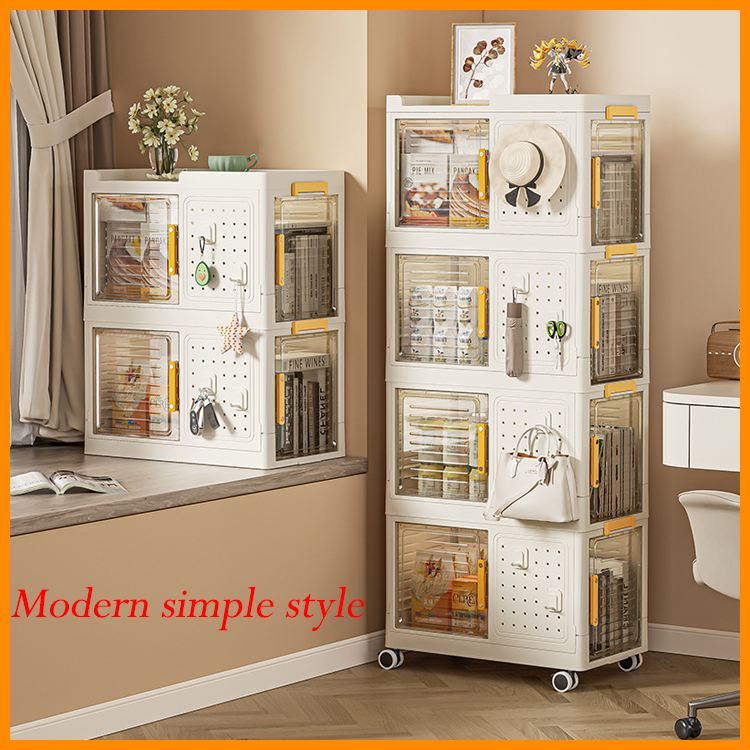 New Design Multi-layer Plastic Wheeled Storage Cabinet With Handle Folding Storage Box With Perforated Board