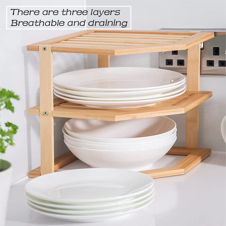 Hot Sale Kichen Plate Dish Drainer Racks Bamboo Kitchen Corner Shelf Organizer For Plates And Bowls Sets