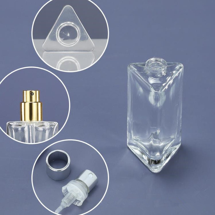 Free Sample Elegant 30ml 40ml Triangle Glass Bottle Empty Stylish Beautiful Perfume Decant Bottle