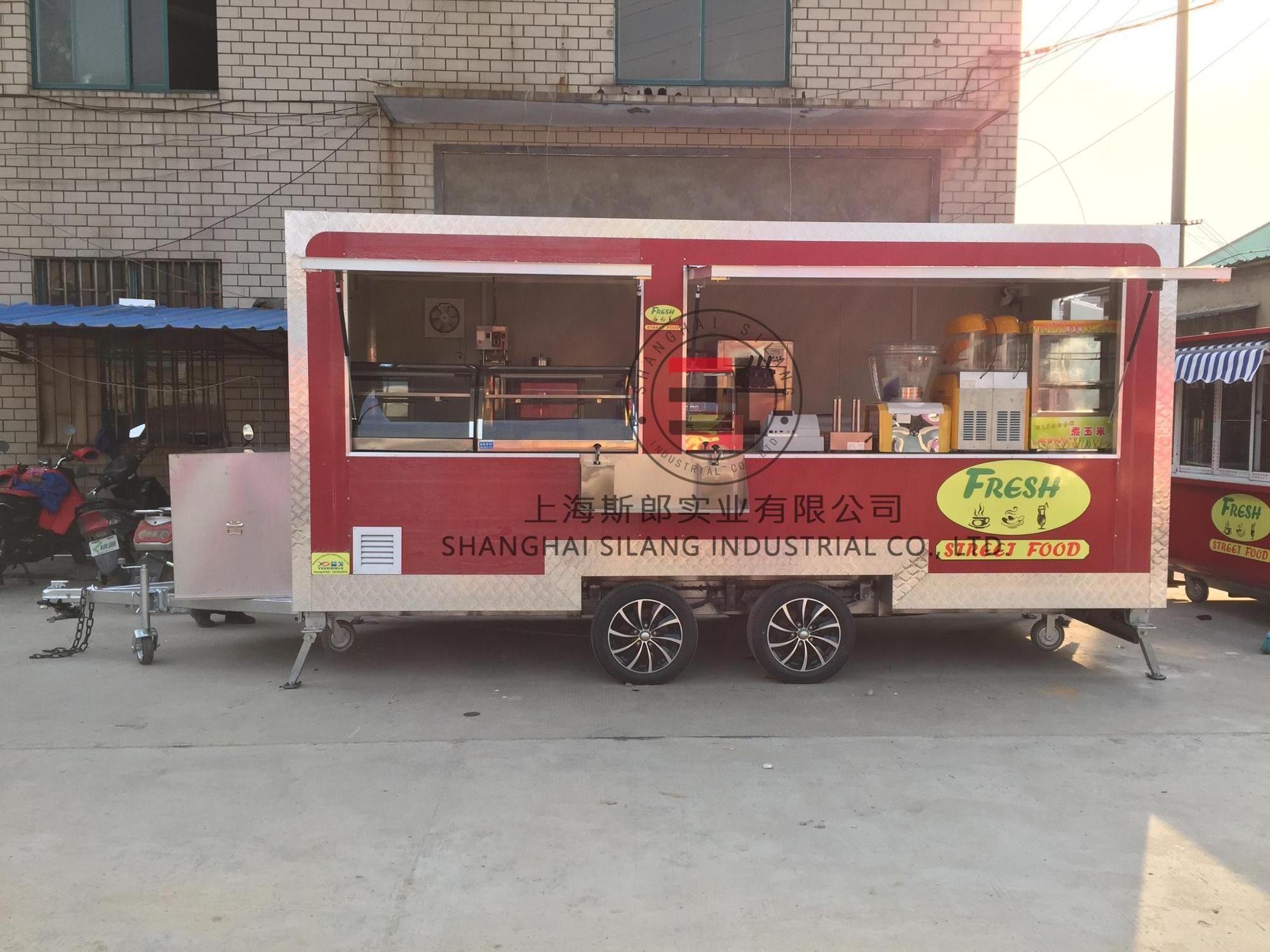 SILANG sell red 5.8 m food trailers, BBQ/  hot dogs/ fast food trucks,  dessert display cart for sale the USA