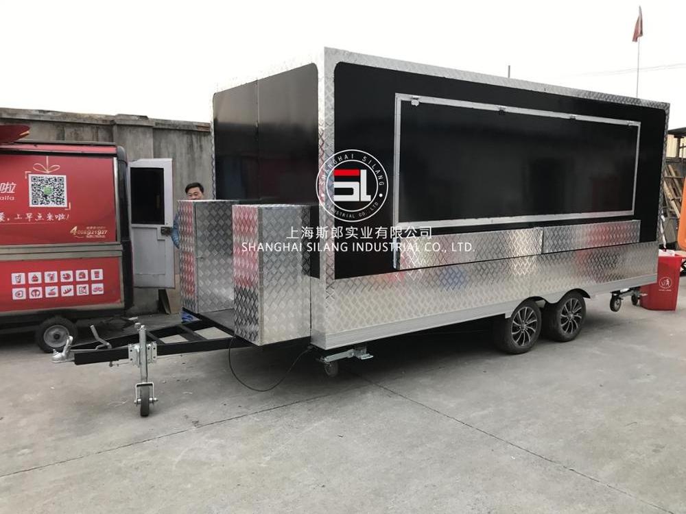 Black multifunctional camping food trailer/large food display truck with refrigerator grill/custom food cart