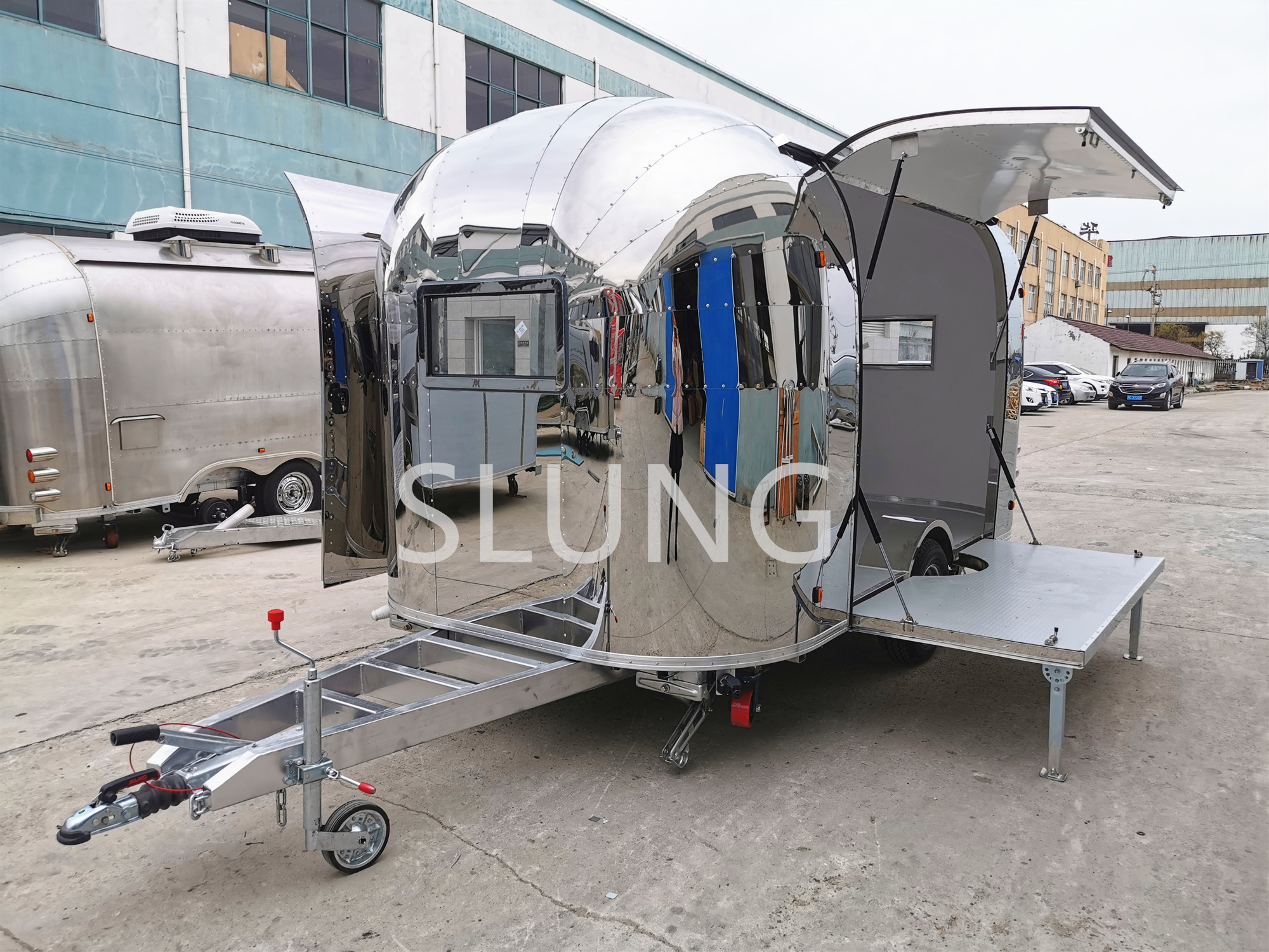 Airstream trailer with stage ,mobile stainless steel food trailer,CE approved food truck for sale in Europe