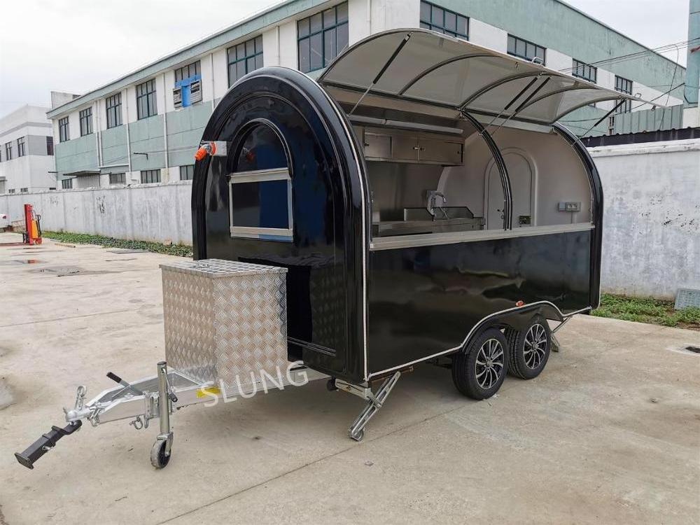 Black customized traction mobile camper food trailer/ camping smart camper hot dog bakery customized van food truck food cart