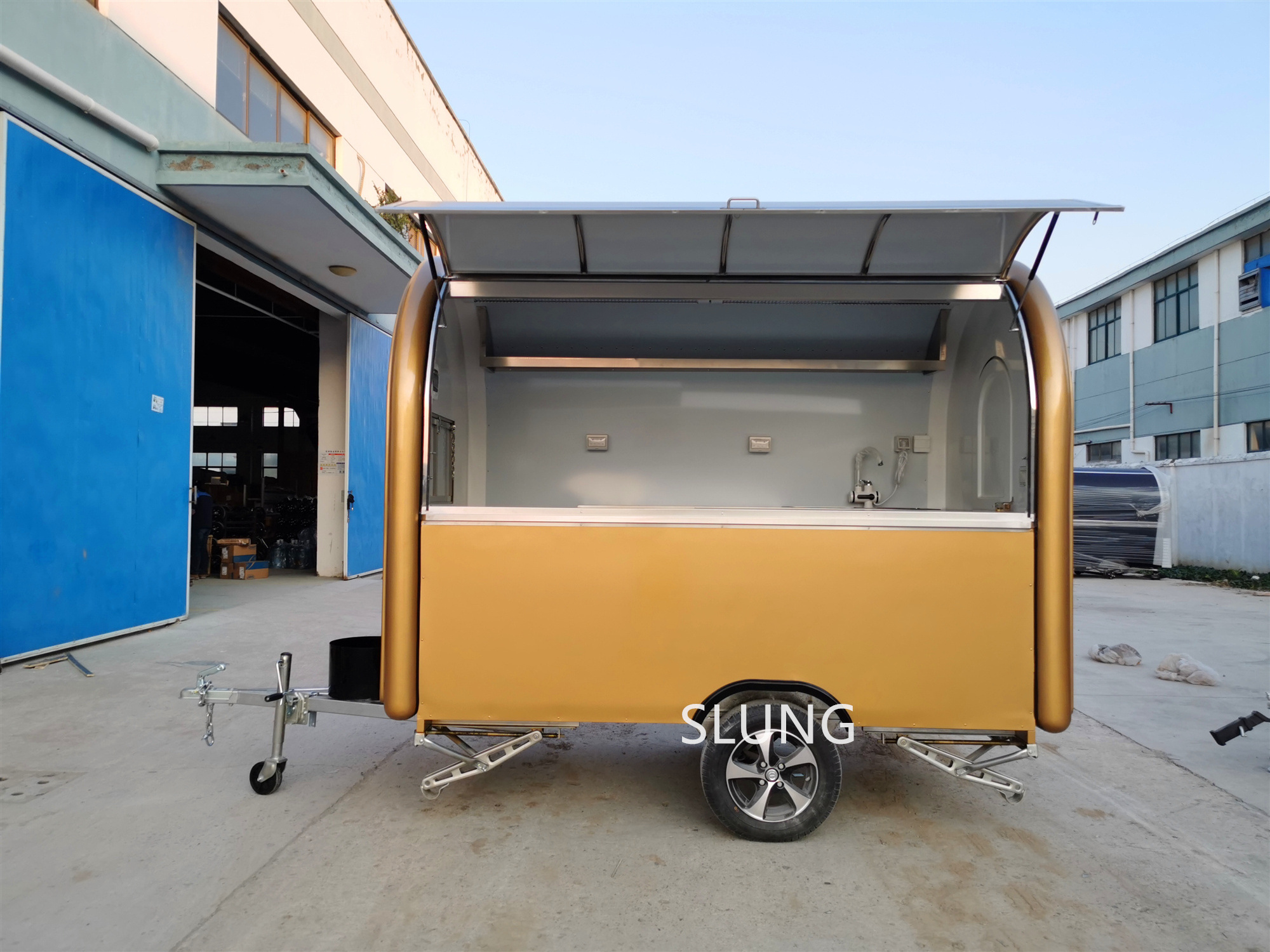 With CE Fast Food Truck Black Catering Trailer Hot Dog Vending Cart Ice Cream Mobile Kiosk