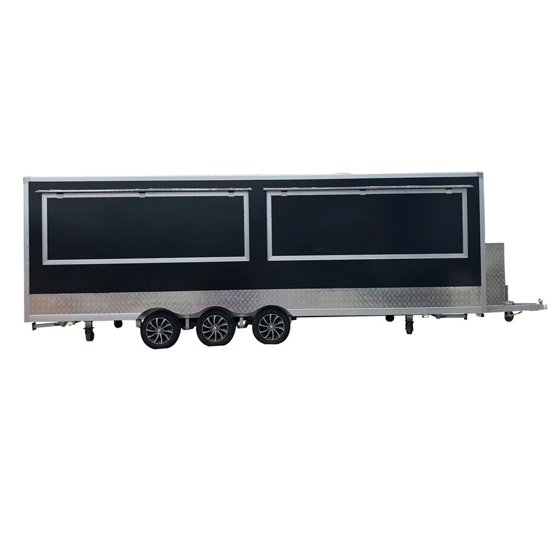 Black multifunctional camping food trailer/large food display truck with refrigerator grill/custom food cart