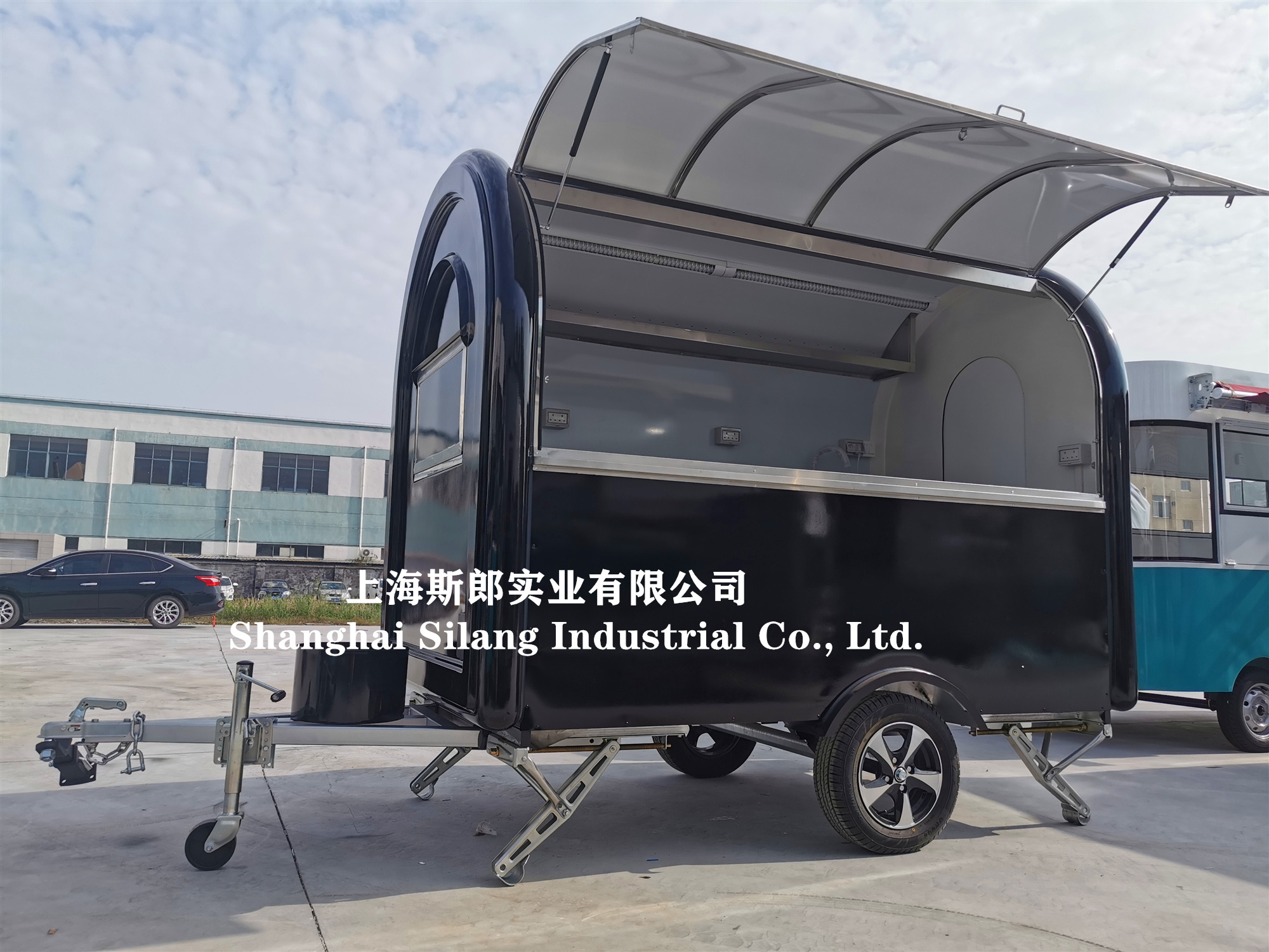 With CE Fast Food Truck Black Catering Trailer Hot Dog Vending Cart Ice Cream Mobile Kiosk