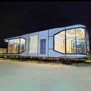 Mobile Modular homes factory customized outdoor glass bright cottage camping prefab cabin For Couples Holiday