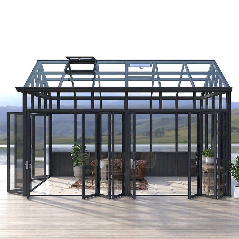 Customized Aluminium Winter Garden Sun Room Green Glass House Free Standing Sunroom For Villa