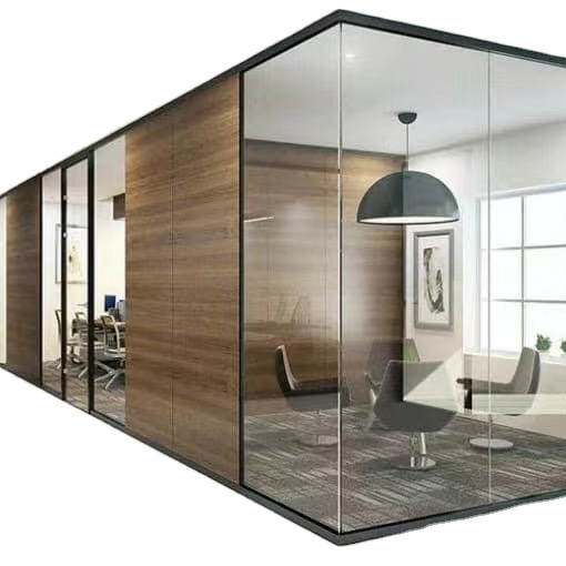 Aluminium Glass/MDF Office Partition Wall with Magnetic Blinds and Hinged Door