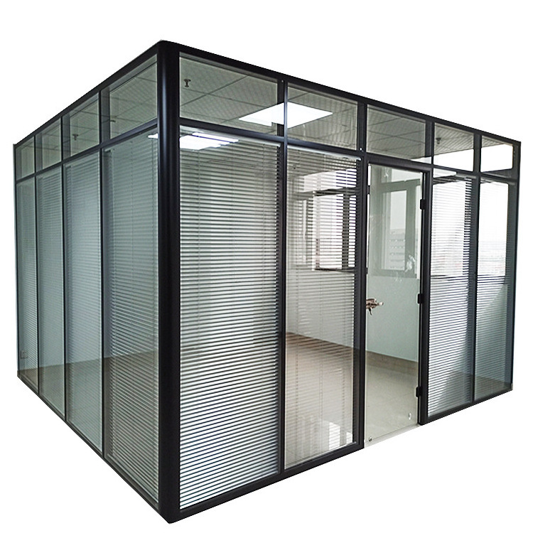 SHANEOK Aluminium Profile Office Partition Clear Single Double Glass Partition Wall