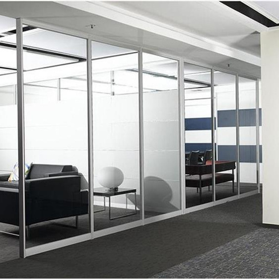 Aluminium Glass/MDF Office Partition Wall with Magnetic Blinds and Hinged Door