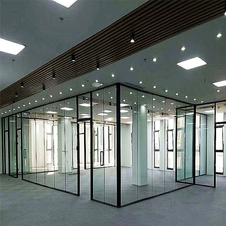 SHANEOK Aluminium Profile Office Partition Clear Single Double Glass Partition Wall