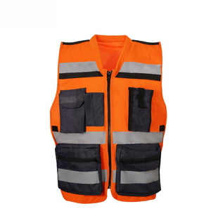 Customized Safety Multi Pocket Security Vest Black Reflective Work Vest Personal Protective work vest with pockets