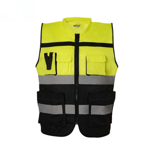 Customized Patchwork Color Polyester Reflective Vest Patchwork Mesh Reflective work vest with pockets