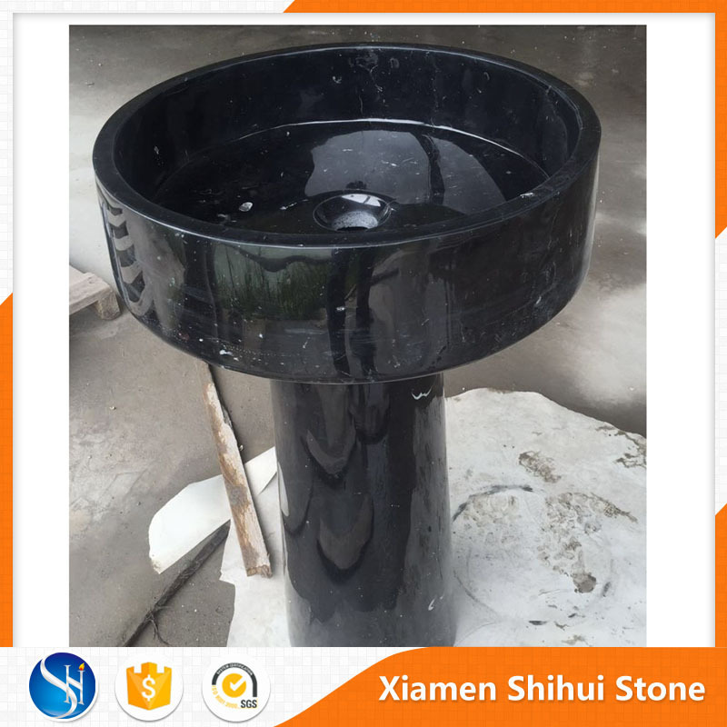 SHIHUI Natural Stone Customized Black Marble Pedestal Sink With Bottom Price