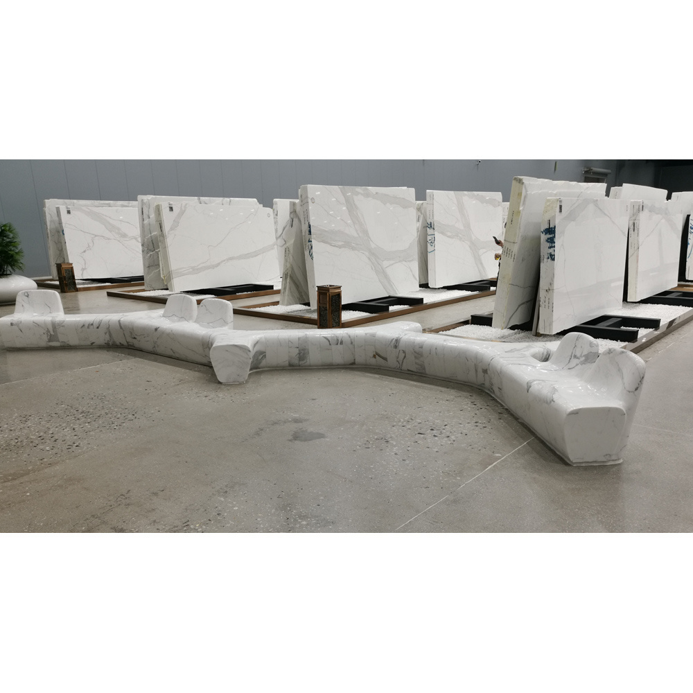 Custom cut marble Italy Calacatta Oro White Marble Stone Garden Bench price for Sale