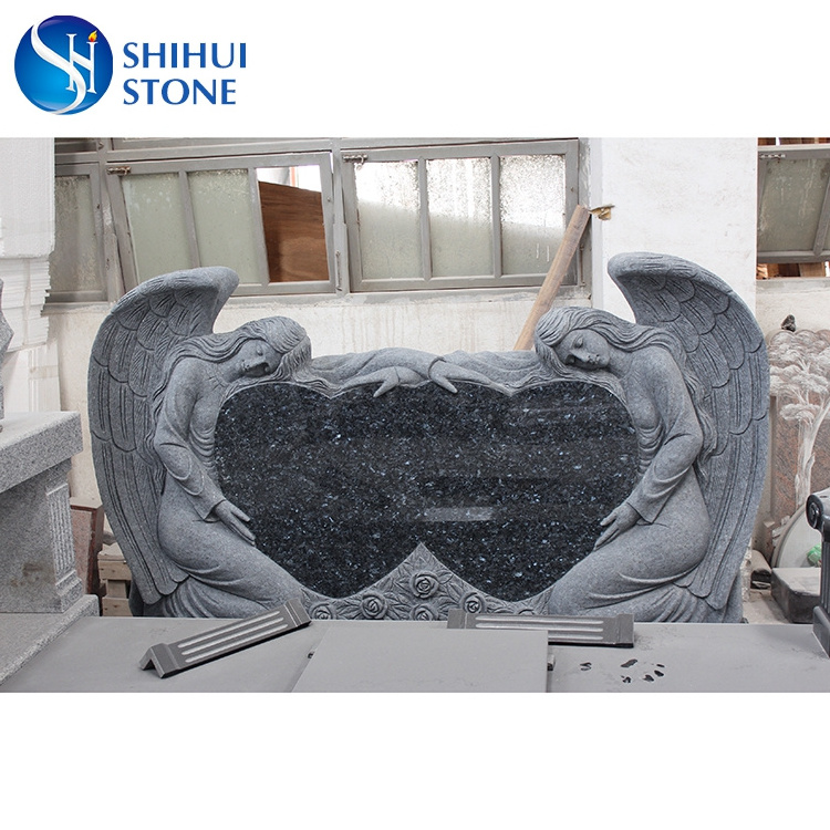 Granite monument heart shaped double angel headstone