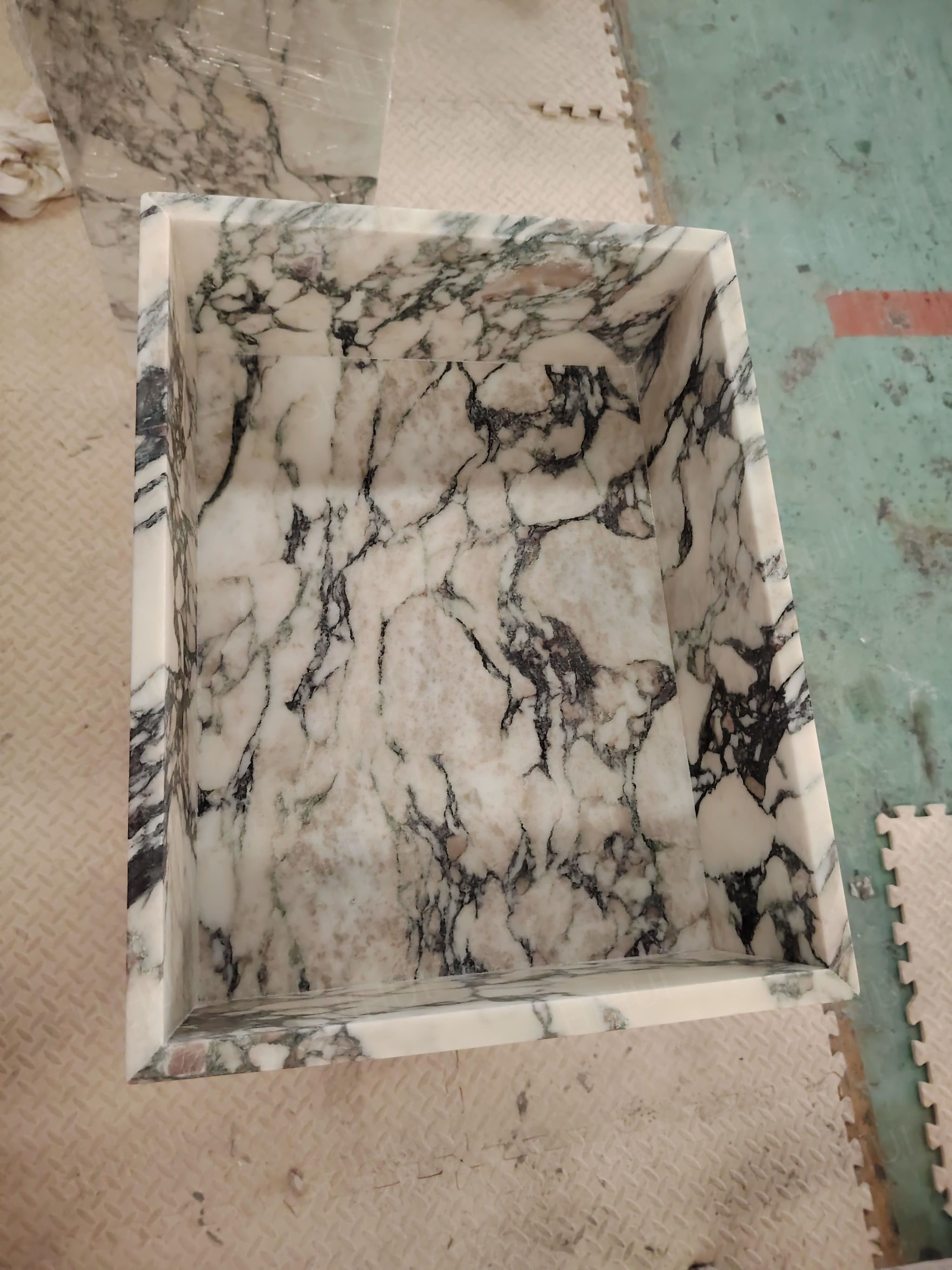 SHIHUI Wholesale Natural Stone Customization High Quality Small Corner Calacatta Viola Marble Bathroom Single Sink Vanity