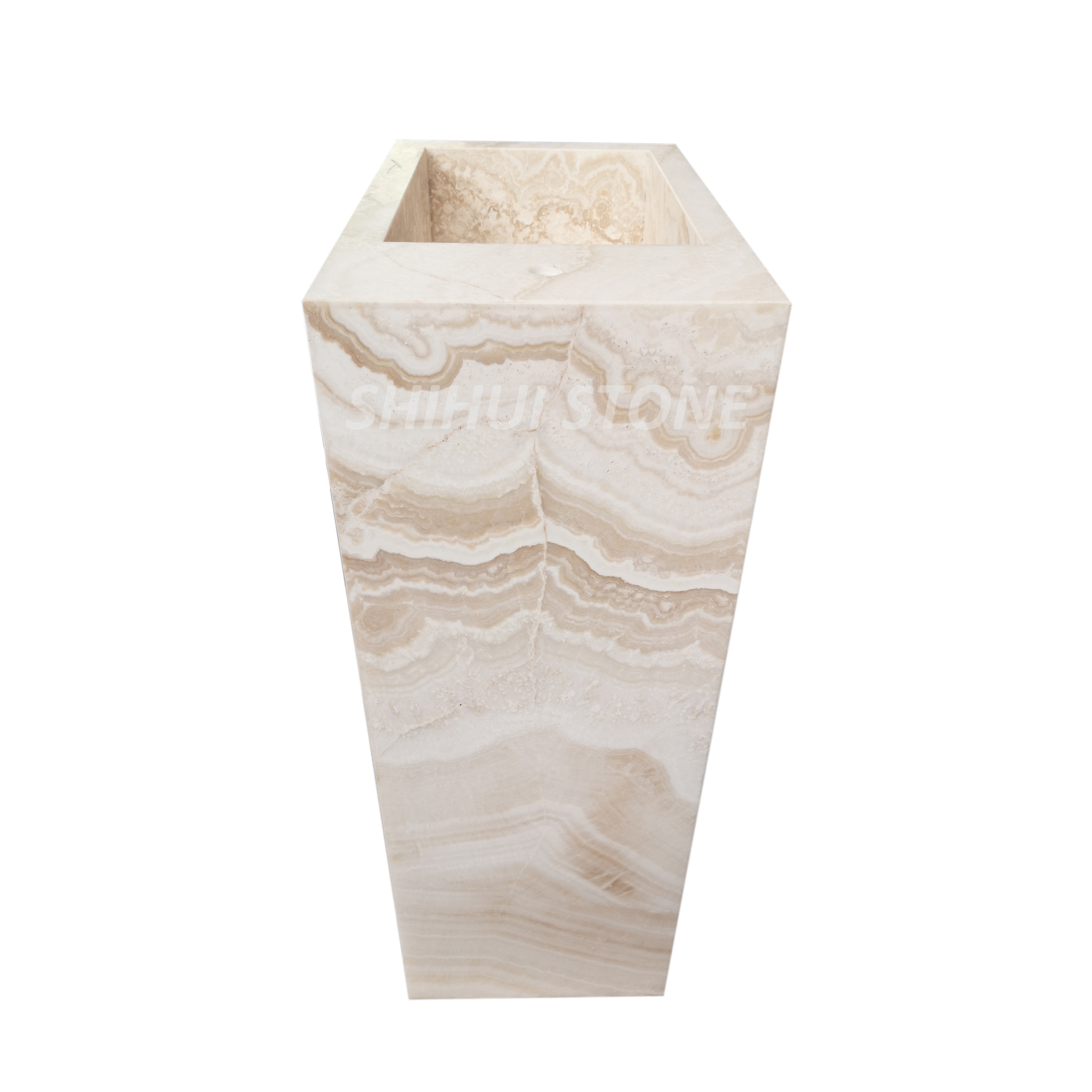 Nature Stone Free Standing White Marble Onyx Pedestal Basin Sink