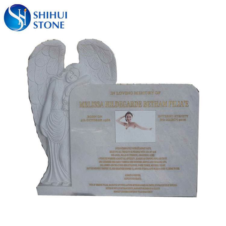 White Beige Marble Stone Headstone Cemetery Angel tombstone