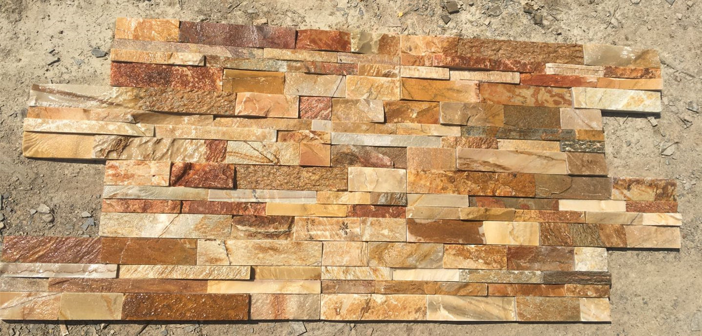 Natural Tiger Yellow Split Face Ledge Panels Stacked Wall Exterior Stone Cladding Culture Slate Stone Veneer