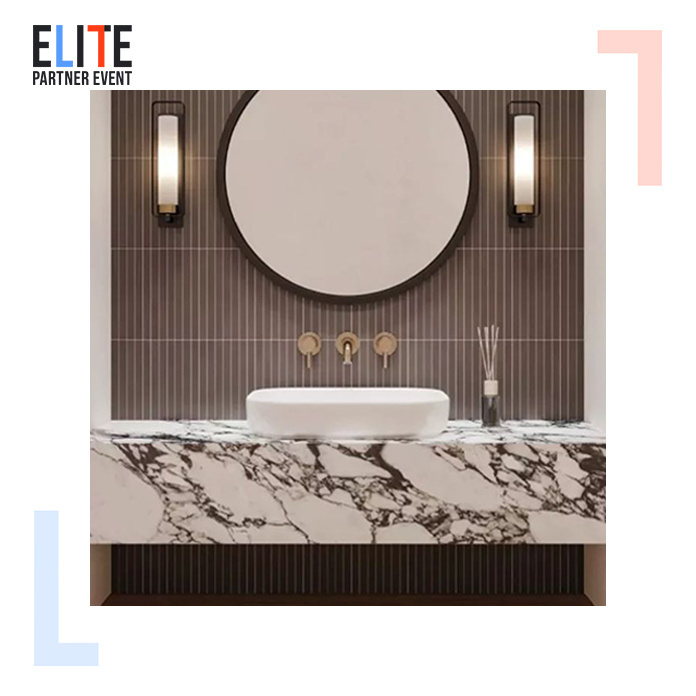 SHIHUI Powder Room Sink Basin Bathroom Calacatta Viola Marble Large Washbasin Wall Mounted Double Sink Floating Vanity