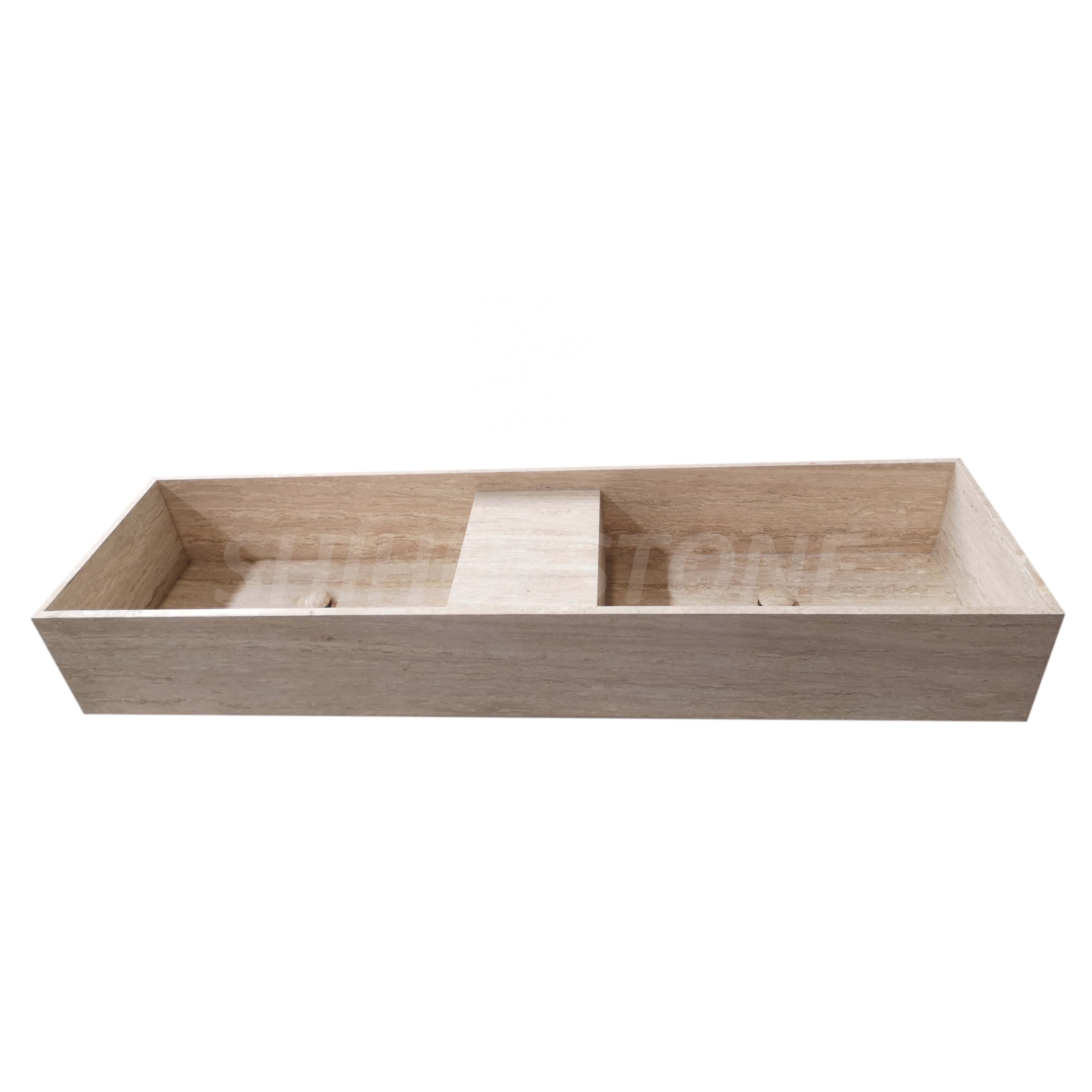 SHIHUI Natural Beige Stone Washbasin Sink Wall Mounted Floating Marble Hand Wash Basin Travertine Vanity Double Sinks