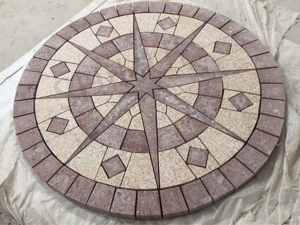 SHIHUI Natural Stone Red Mixed Granite Paver Circular Pattern Medallion Paving Stone Mesh Cobblestone Construction Church Paving