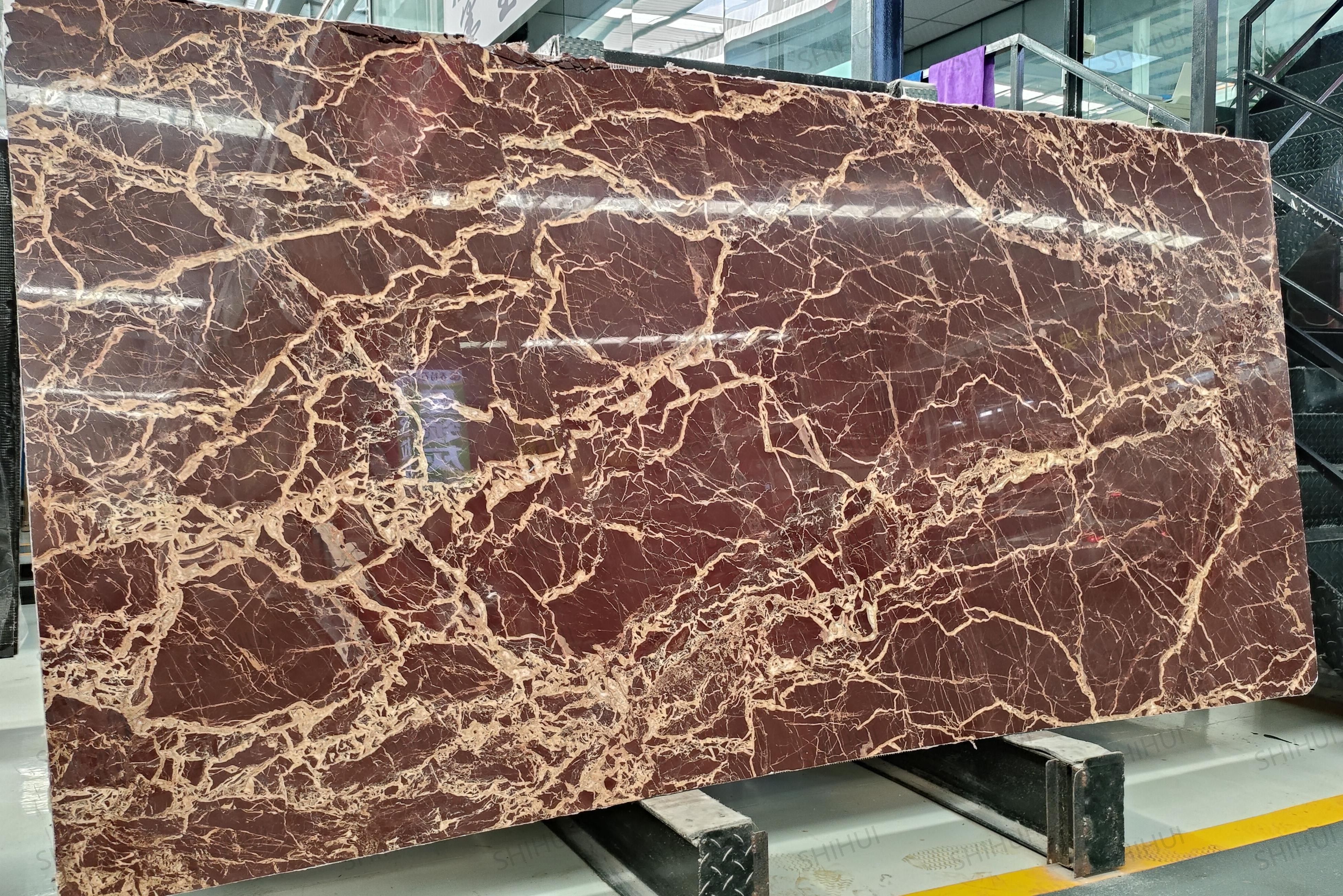 SHIHUI Interior Red Marble Slab Wholesale Price Red Cherry Gold Veins Natural Stone Modern Red Marble Slabs For Counter Top