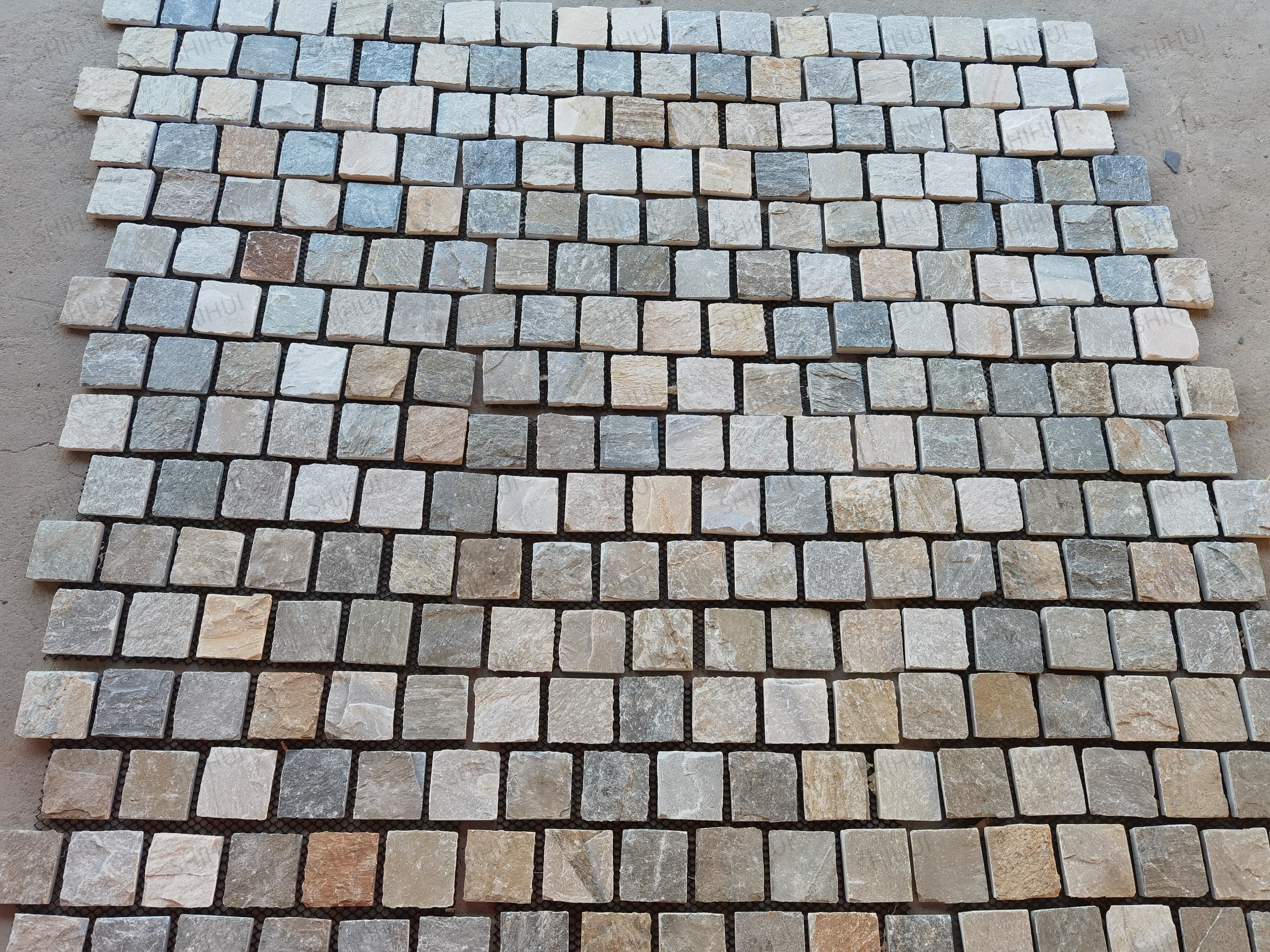 SHIHUI Natural Stone Mixed Color Slate Brick Pattern Paving Paver Stone Cobblestone for Driveways Walkways Patios