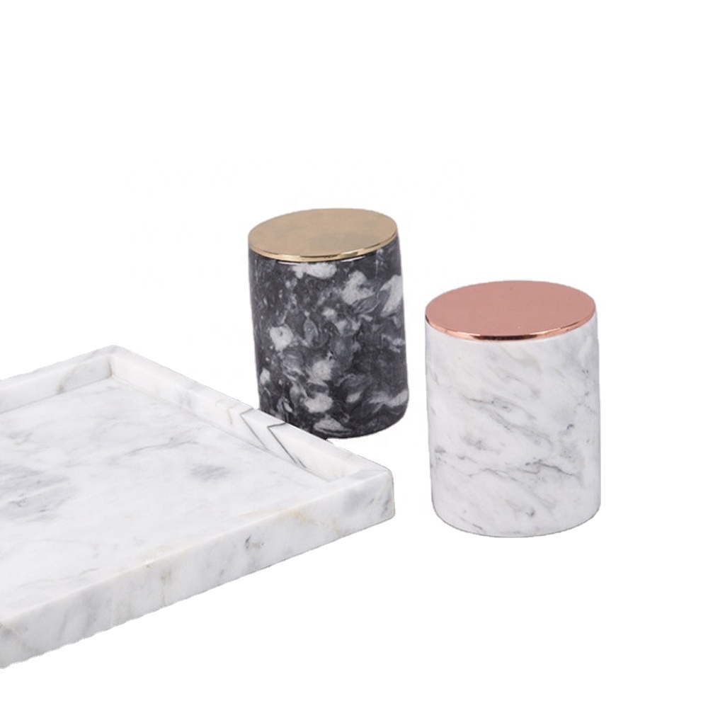 SHIHUI Wholesale Best Design Modern Decorative Natural Marble Stone Candle Holder Jars with Design Lid